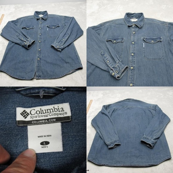 Vintage Columbia Denim Shirt Mens Large Blue Cotton Button Up Long Sleeve Casual - Picture 1 of 13